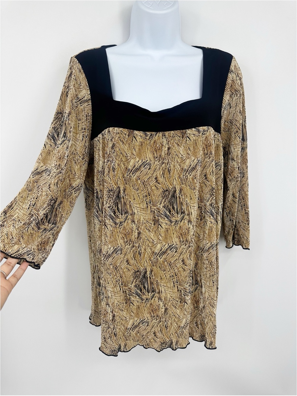 Vintage Y2K Tan Whimsical Fairy Blouse Size 1X Plus Size Square Neck Fairycore